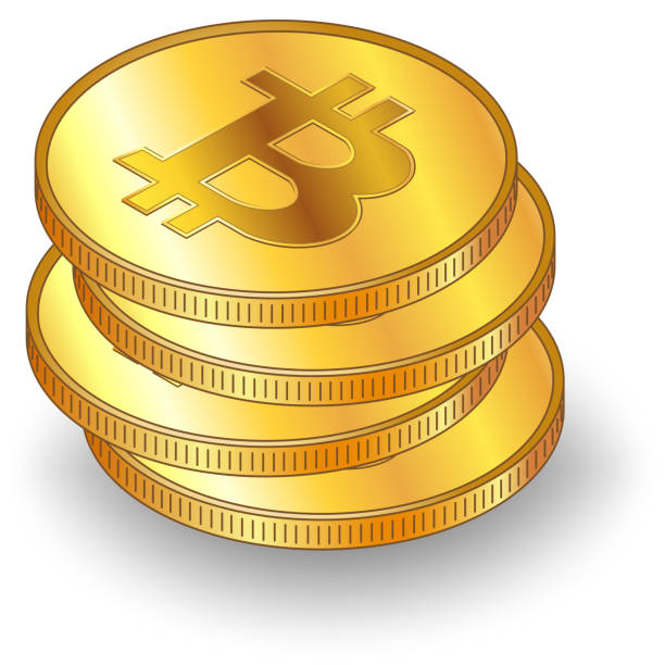 illustrazioni stock, clip art, cartoni animati e icone di tendenza di set di monete d'oro in stack bitcoin btc con ombra in vista isometrica isolata su sfondo bianco. elemento di design. - currency stack heap small group of objects