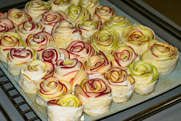 Homemade pastries, cakes with apples.