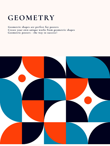 Geometric minimalistic pattern, poster,  background of figures: circle, line. Abstract template for web, banner, sait, business, branding, print. vector art illustration.