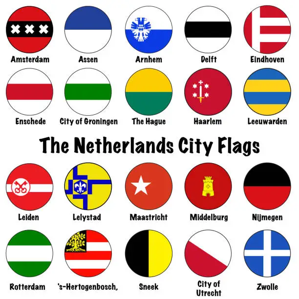 Vector illustration of Dutch Cities Icon Set Circle