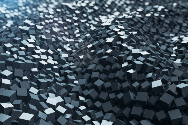 istock Abstract dark cubic backdrop. Big data and internet connection, landing page concept. 3D Rendering. 1426280516