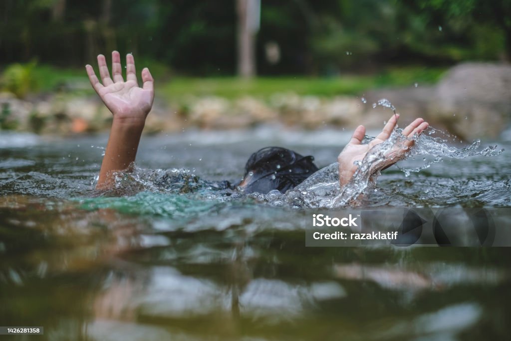 Help In The Water Person Drowns In The River Reaching For Help Stock Photo - Download ...
