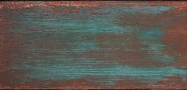 Blue and green patina on a brown background hand painted. Grunge background