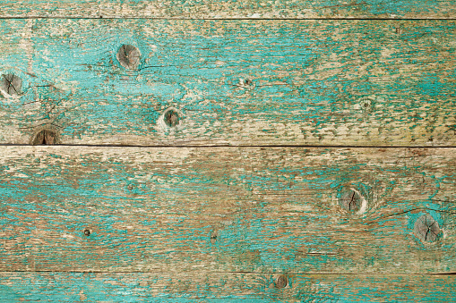 Old wooden background. Green and beige plank timber.