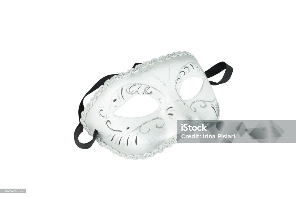 Silver Carnival mask isolated on white background Black Color Stock Photo