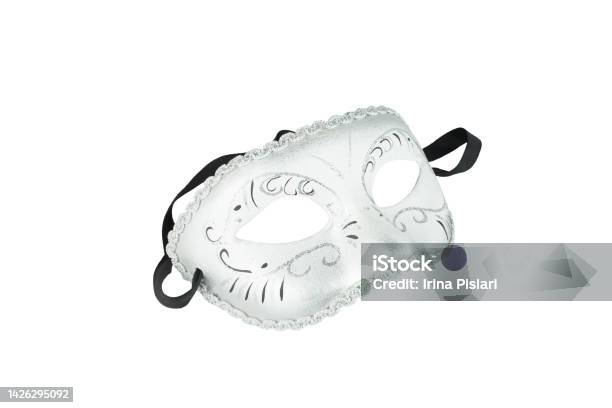 Silver Carnival Mask Isolated On White Background Stock Photo - Download Image Now - Black Color, Brazilian Carnival, Carnival - Celebration Event