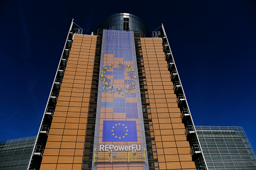 Exterior view of Berlaymont which is an office building which houses the headquarters of the European Commission, the executive branch of the European Union. Brussels, Belgium on Sept. 22, 2022.