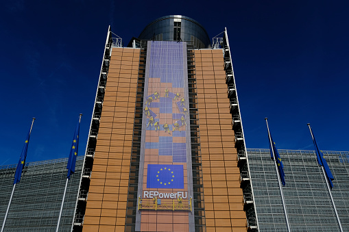 Exterior view of Berlaymont which is an office building which houses the headquarters of the European Commission, the executive branch of the European Union. Brussels, Belgium on Sept. 22, 2022.