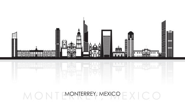 silhouette skyline panorama der stadt monterrey, mexiko - nuevo leon stock-grafiken, -clipart, -cartoons und -symbole