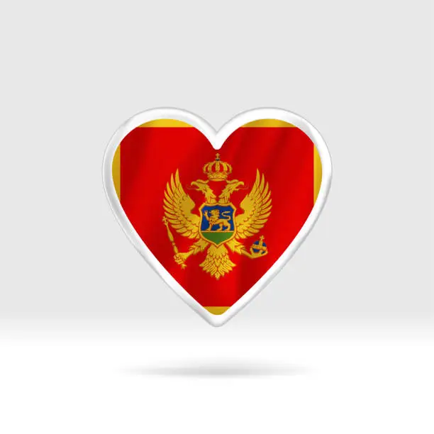 Vector illustration of Heart from Montenegro flag. Silver button heart and flag template.
