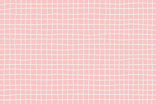 Hand drawn grid pattern background on a pink background with pastel colors. Vector illustration