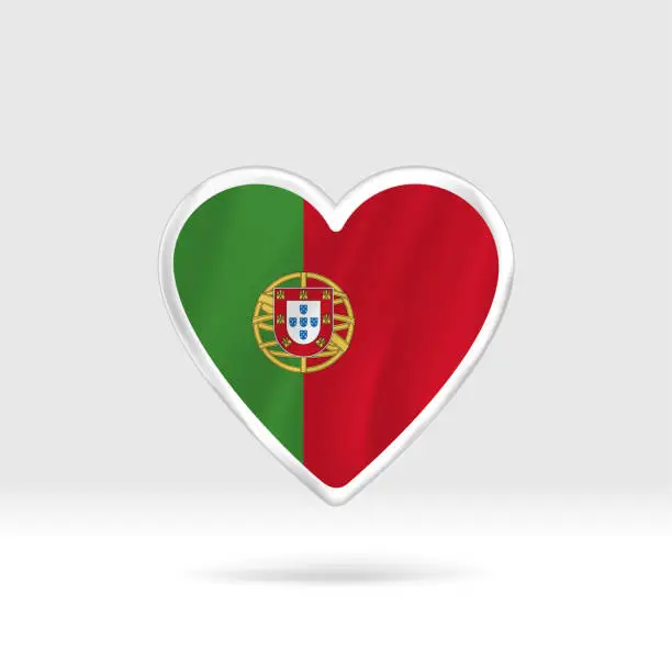 Vector illustration of Heart from Portugal flag. Silver button heart and flag template.