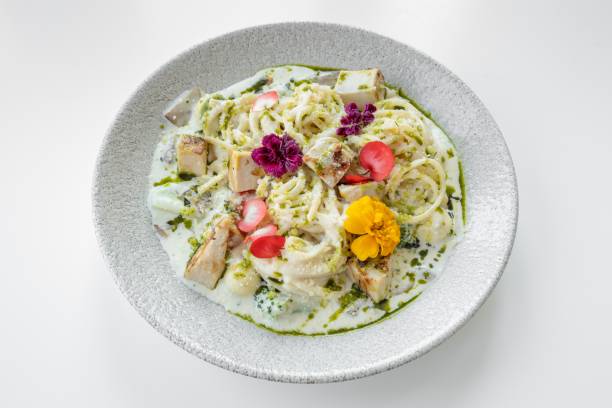 istock Chicken Alfredo served in a dish isolated on grey background top view 1426312034