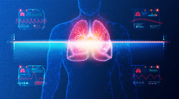 illustrazioni stock, clip art, cartoni animati e icone di tendenza di test di funzionalità polmonare - pft - progressi medici e tecnologici in pneumologia - illustrazione concettuale - biofeedback