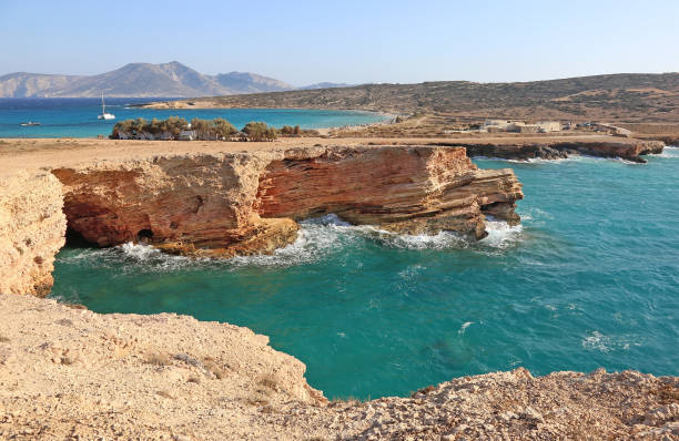 landscape of Pori beach at Ano Koufonisi island Cyclades Greece stock photo