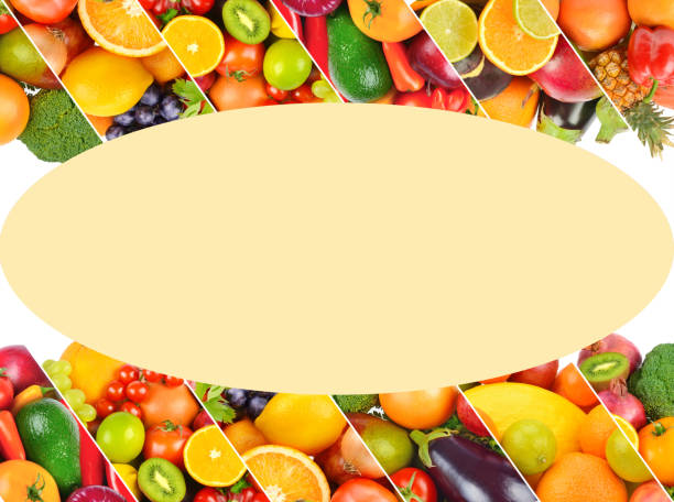 istock Different useful fruits and vegetables isolated on white . Collage. Free space for text. 1426320854