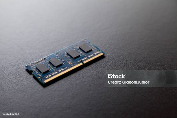 Computer Chip Table Computer Memory Chip Placed On Top Of A Black Table Connections And ...