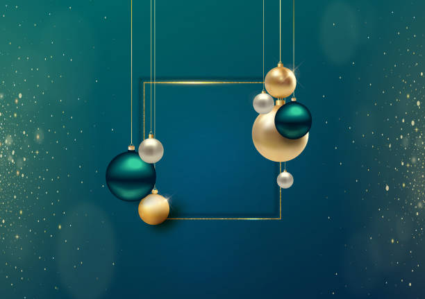 2023 New Year and Happy Christmas background Abstract Luxury Christmas card with realistic gold and green baubles, and star. Xmas festive green background with decorative balls. holidays and celebrations stock illustrations