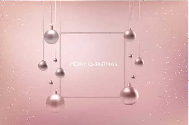 Vector illustration of Rose - Gold colored Christmas bauble with Sparkling lights in background