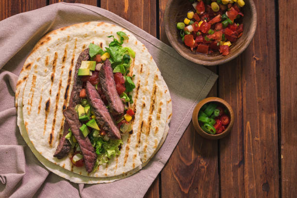 Tacos with beef meat and salad stock photo