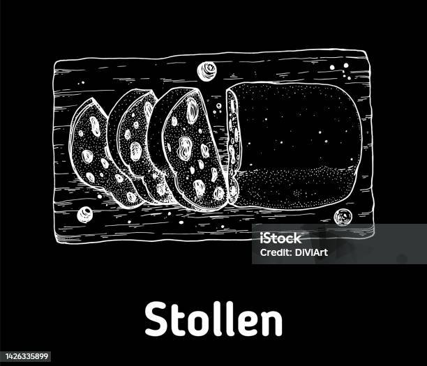 Stollen Bread Vector German Stollen Hand Drawn Vector Illustration Top View Vintage Design ...