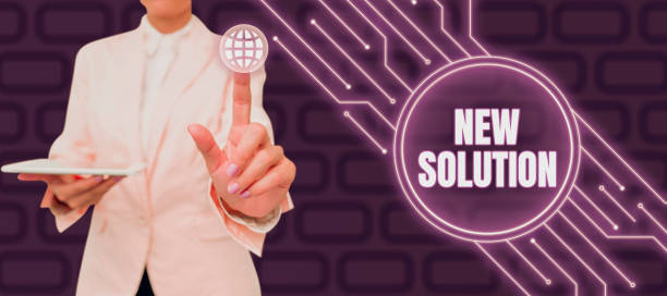 istock Hand writing sign New Solution. Business showcase Modern Innovation Latest effective approach to a problem 1426337129