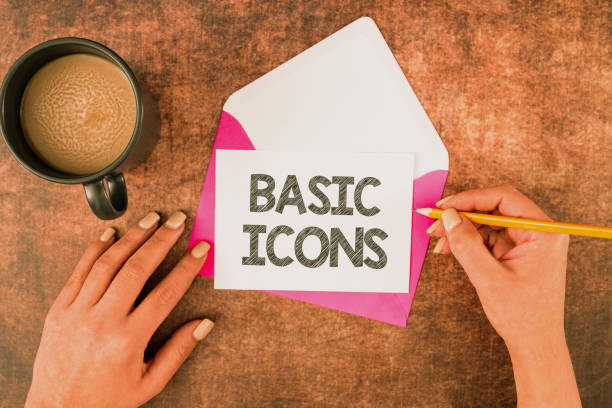 istock Conceptual display Basic Icons. Conceptual photo pictogram or ideogram displayed on a computer screen or phone 1426337562