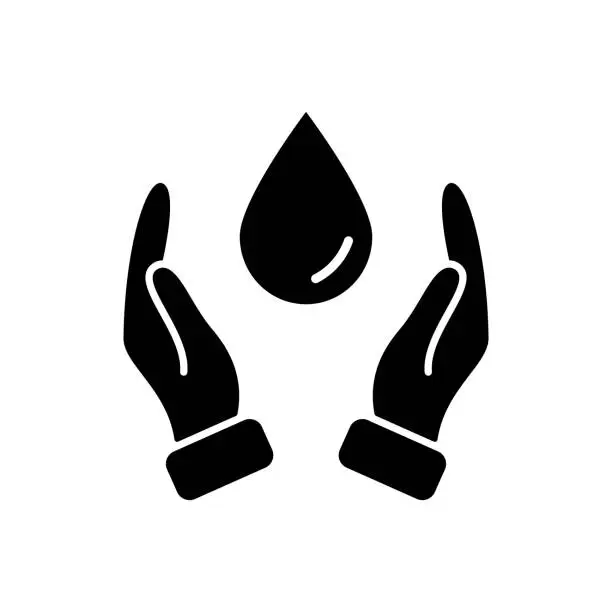 Vector illustration of Hand Protecting Water Silhouetter Icon. Two Hand and Drop Icon. Save and Protection of Water. Sign for Ecology. Vector illustration