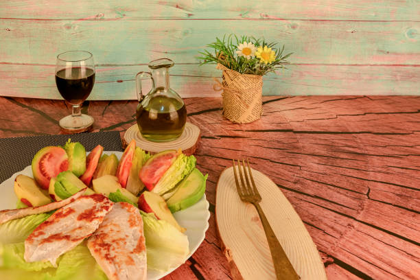 Grilled chicken breast fillets, with side salad