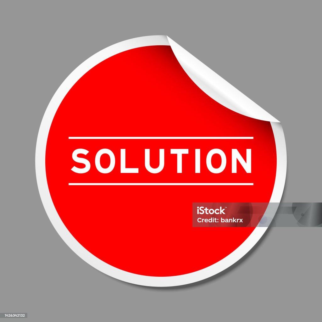 Red Color Peel Sticker Label With Word Solution On Gray Background ...