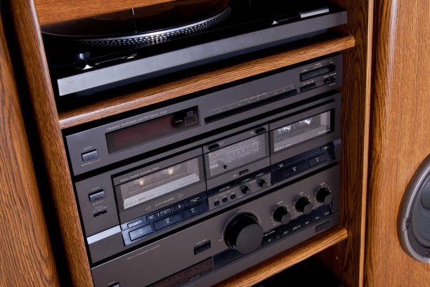 Vintage Stereo Components Gear Tower including turntable, tuner, amplifier and cassette deck
