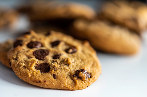 Homemade cookies made with flour, egg and chocolate chips
