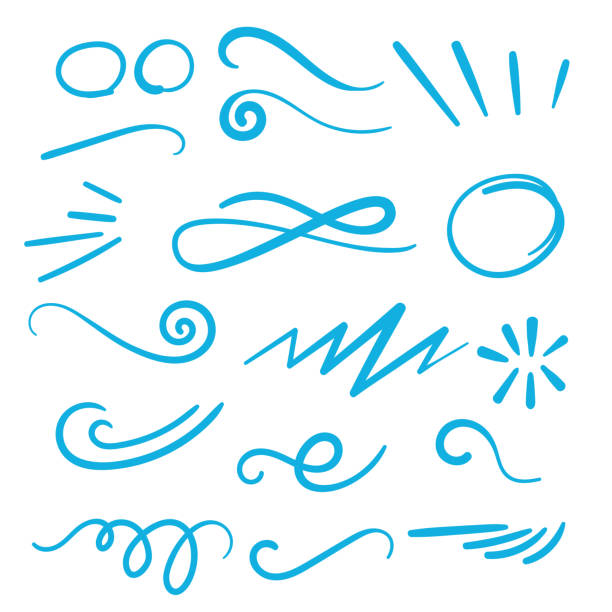 blue swirls and swooshes vector accent line work - decoration ornate scroll shape shape stock illustrations