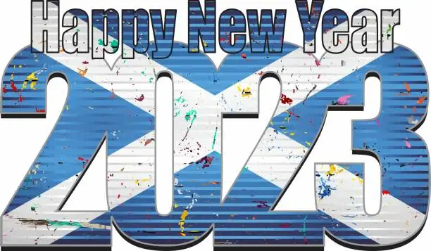 Vector illustration of Happy New Year 2023 with Scotland flag inside