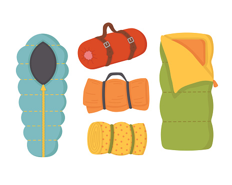 Doodle clipart. Travel sleeping bag. All objects are repainted.