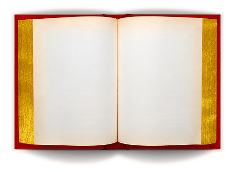 Open Red and Gold Book on White with Clipping Paths