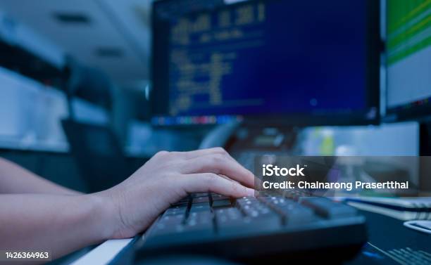 Close Up Programmer Man Hand Typing On Keyboard At Computer Desktop For ...