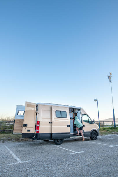 Travel in a camper stock photo