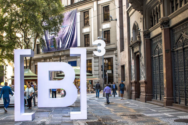 BM & F Bovespa will install panels with the company's new name, B3 - Brasil, Bolsa, Balcao stock photo