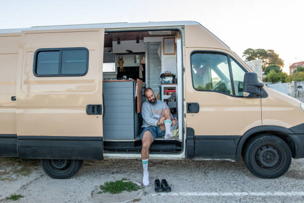 Life in a camper van stock photo