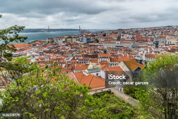 Panoramic Landscape And The Tagus River With A View Of The 25 De Noviembre Bridge Lisbon Portugal Stock Photo - Download Image Now