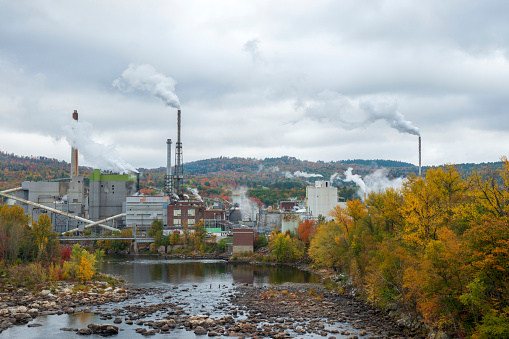 Rumford, USA - October 15, 2021. Rumford Paper Mill in Autumn, Rumford, Maine, USA