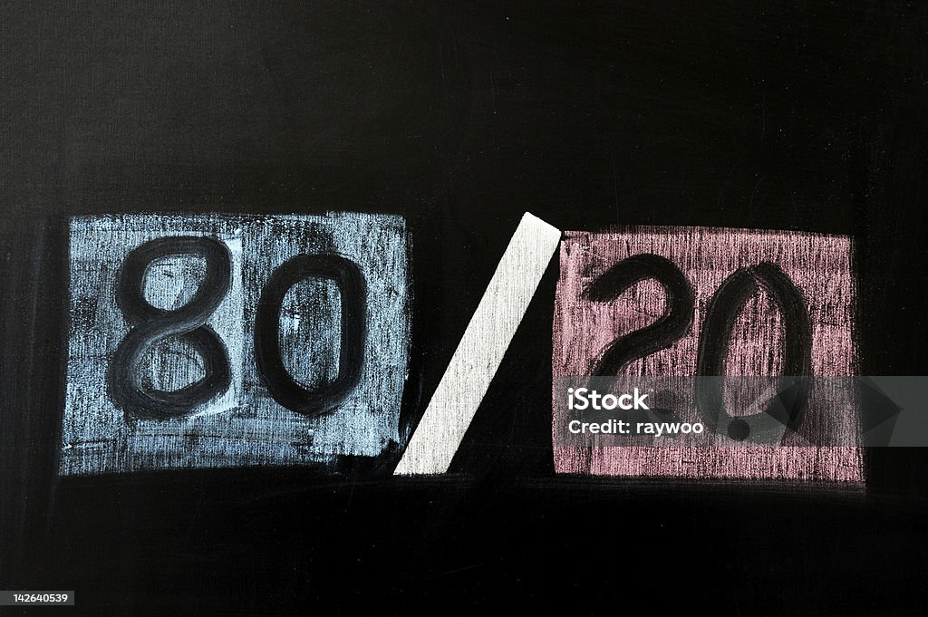 Concept of eighty twenty rule Chalk drawing - concept of eighty twenty rule Black Color Stock Photo