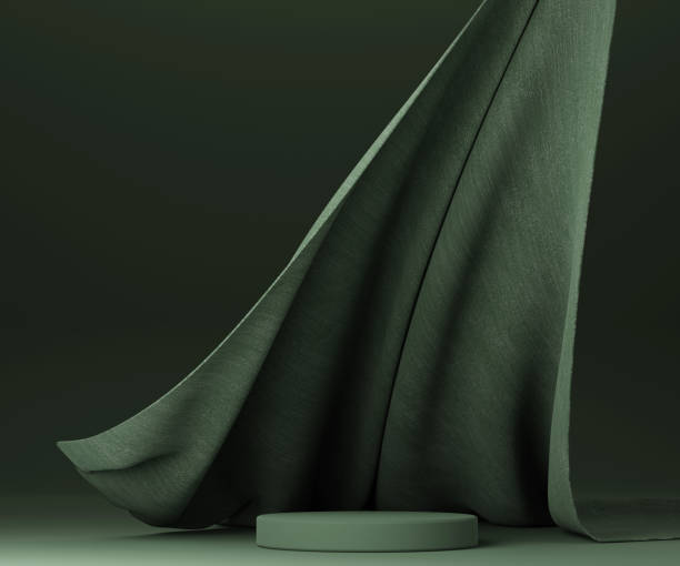 istock Dark green podium with green flying fabric, cloth background 1426408677