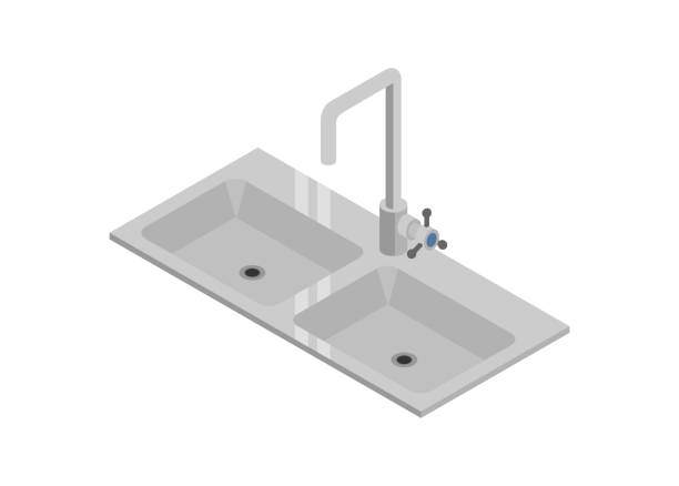 stockillustraties, clipart, cartoons en iconen met kitchen sink. simple flat illustration in isometric view. - gootsteen