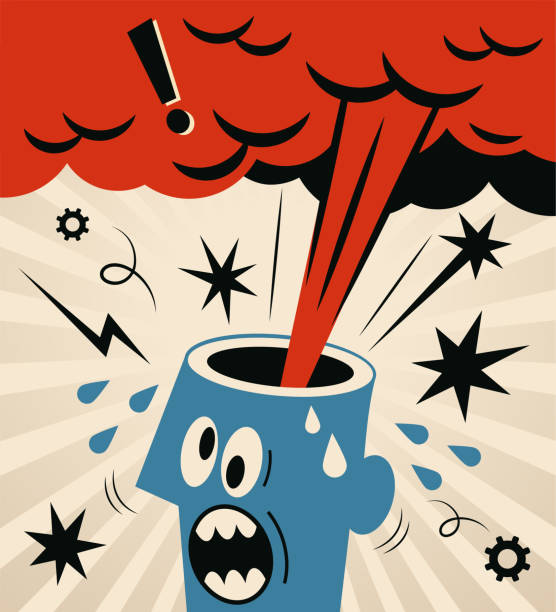 ilustraciones, imágenes clip art, dibujos animados e iconos de stock de crisis nerviosa, un hombre con la cabeza explosiva - bomb exploding vector problems