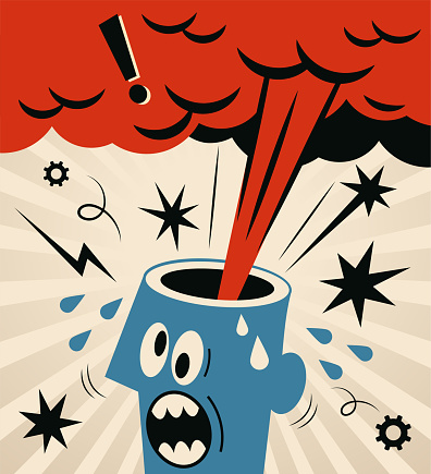 Blue Cartoon Characters Design Vector Art Illustration.
Nervous Breakdown, a man with an exploding head.