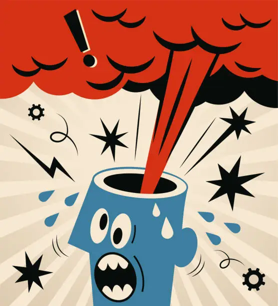 Vector illustration of Nervous Breakdown, a man with an exploding head