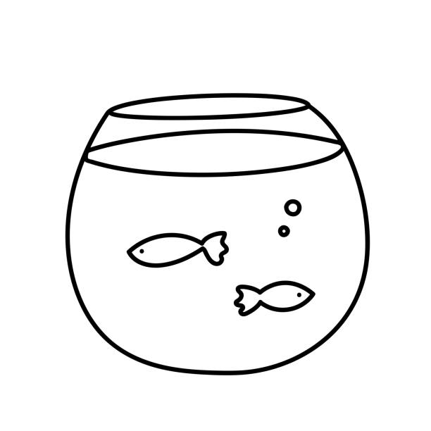 Round aquarium. Home aquarium with fish. Vector doodle illustration isolated on white background Round aquarium. Home aquarium with fish. Vector doodle illustration isolated on white background goldfish bowl stock illustrations