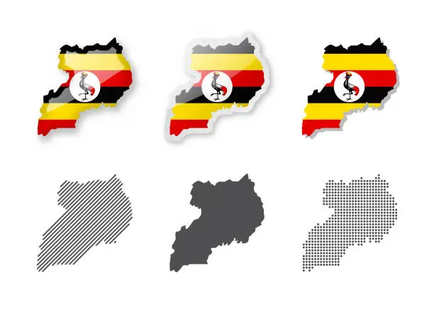 Vector illustration of Uganda - Maps Collection. Six maps of different designs.